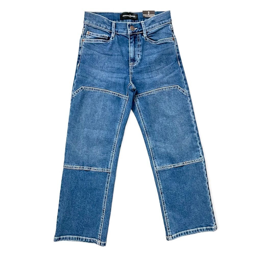 Treasure & Bond Girl’s Medium Wash Utility Straight Leg Denim Jeans Size 8